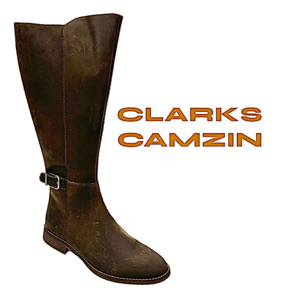 Clarks Women's Boots Dark Brown Camzin Branch Nubuck 7.5 Wide New